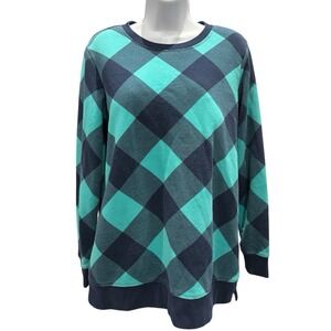 Lands' End Serious Sweats 🟢 Buffalo Plaid‎ Crewneck Sweatshirt Women's Small